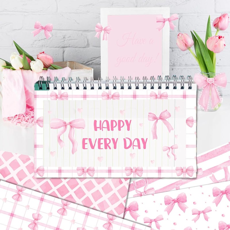 Feivando 24 Sheets Pink Bow Scrapbook Paper 12'' × 12'' Double-Sided Bows Pattern Paper Pink Plaid Decorative Decoupage Cardstock for DIY Card Craft Making Scrapbook Supplies - Image 4